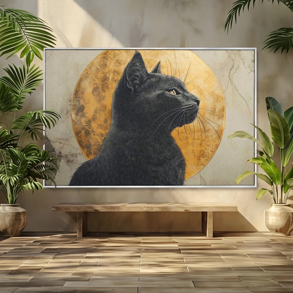 Tablou Canvas Premium, LuxCanva® M1181, Veghere Astrala, Luna, Astral, Marmura, Profil, Mister, Simbolic, Felina, Artistic, Pisica, Portret, Eleganta, Birou, Living, Camera Copil