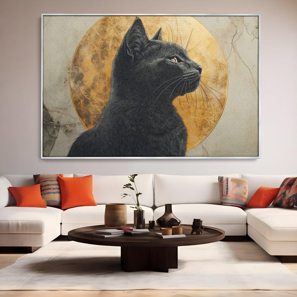 Tablou Canvas Premium, LuxCanva® M1181, Veghere Astrala, Luna, Astral, Marmura, Profil, Mister, Simbolic, Felina, Artistic, Pisica, Portret, Eleganta, Birou, Living, Camera Copil