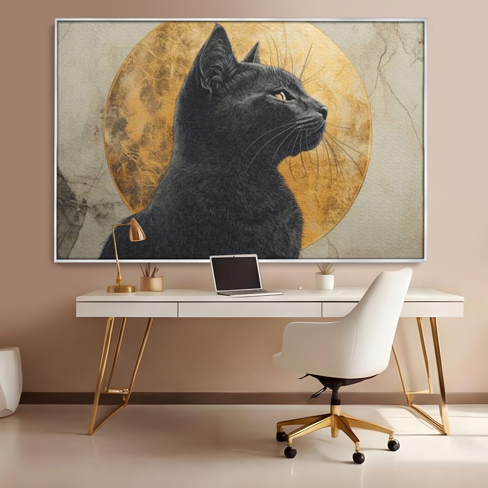 Tablou Canvas Premium, LuxCanva® M1181, Veghere Astrala, Luna, Astral, Marmura, Profil, Mister, Simbolic, Felina, Artistic, Pisica, Portret, Eleganta, Birou, Living, Camera Copil