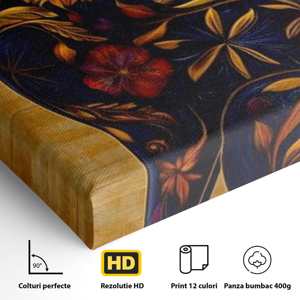 Tablou Canvas Premium, LuxCanva® M1182, Templul Naturii, Flori, Pisica, Abstract, Felina, Petale, Frunze, Smarald, Artistic, Simbolic, Natura, Decor, Portret, Birou, Living, Camera Copil