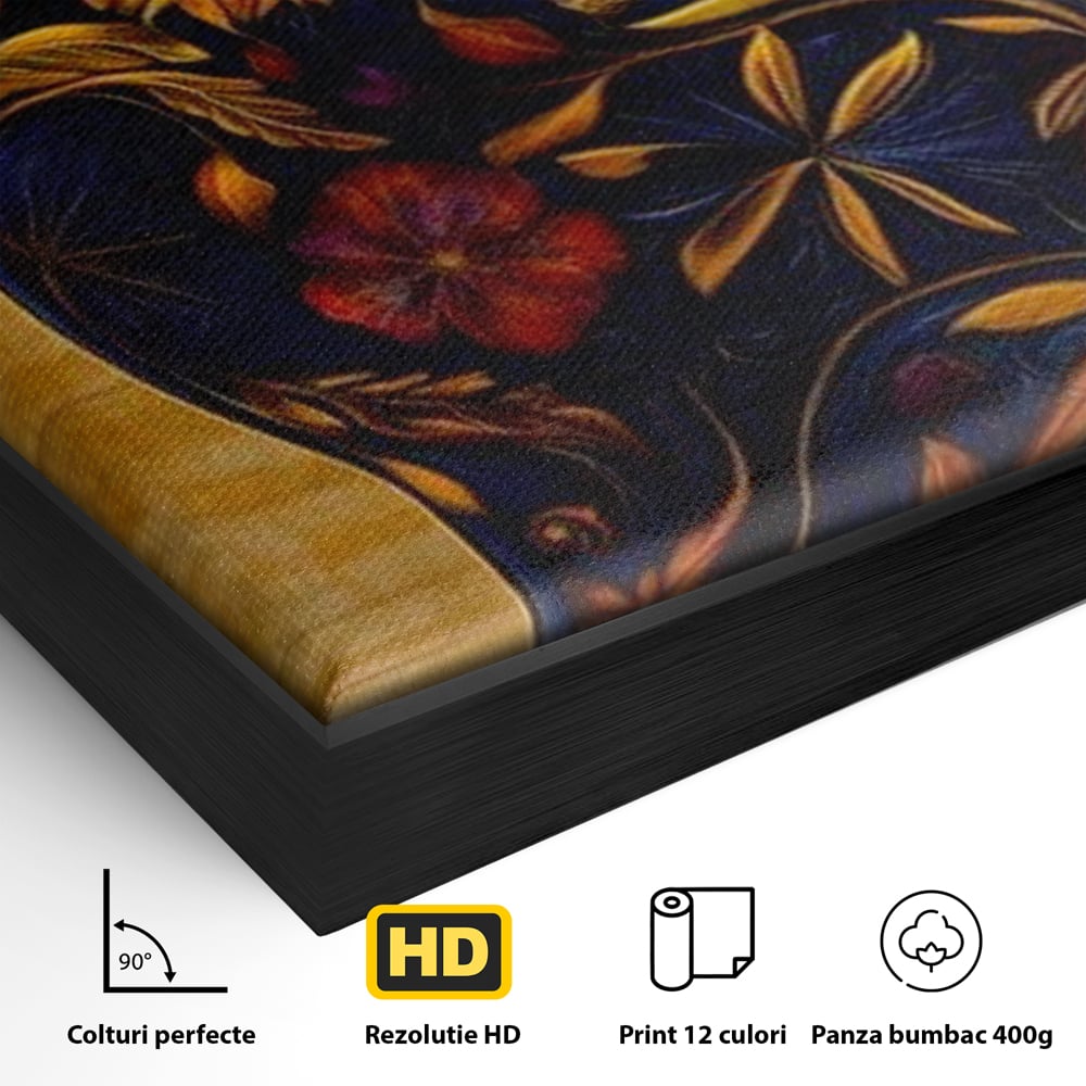 Tablou Canvas Premium, LuxCanva® M1182, Templul Naturii, Flori, Pisica, Abstract, Felina, Petale, Frunze, Smarald, Artistic, Simbolic, Natura, Decor, Portret, Birou, Living, Camera Copil