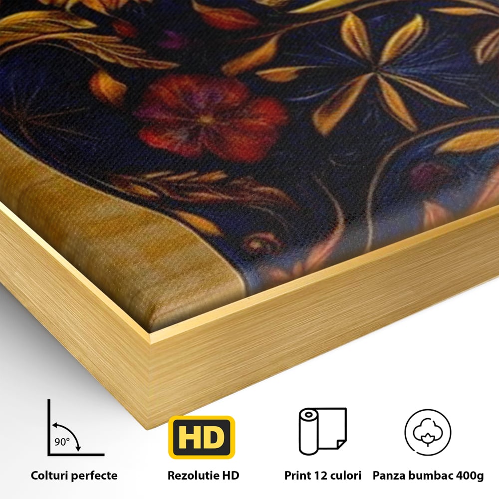 Tablou Canvas Premium, LuxCanva® M1182, Templul Naturii, Flori, Pisica, Abstract, Felina, Petale, Frunze, Smarald, Artistic, Simbolic, Natura, Decor, Portret, Birou, Living, Camera Copil