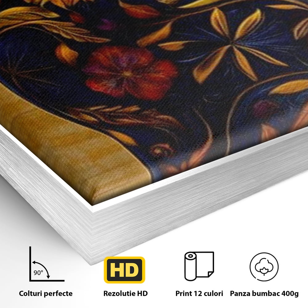 Tablou Canvas Premium, LuxCanva® M1182, Templul Naturii, Flori, Pisica, Abstract, Felina, Petale, Frunze, Smarald, Artistic, Simbolic, Natura, Decor, Portret, Birou, Living, Camera Copil