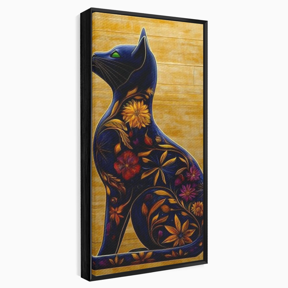 Tablou Canvas Premium, LuxCanva® M1182, Templul Naturii, Flori, Pisica, Abstract, Felina, Petale, Frunze, Smarald, Artistic, Simbolic, Natura, Decor, Portret, Birou, Living, Camera Copil