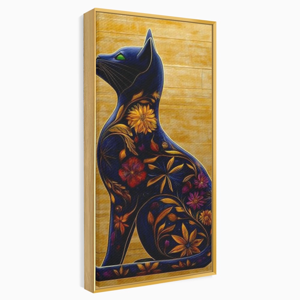 Tablou Canvas Premium, LuxCanva® M1182, Templul Naturii, Flori, Pisica, Abstract, Felina, Petale, Frunze, Smarald, Artistic, Simbolic, Natura, Decor, Portret, Birou, Living, Camera Copil