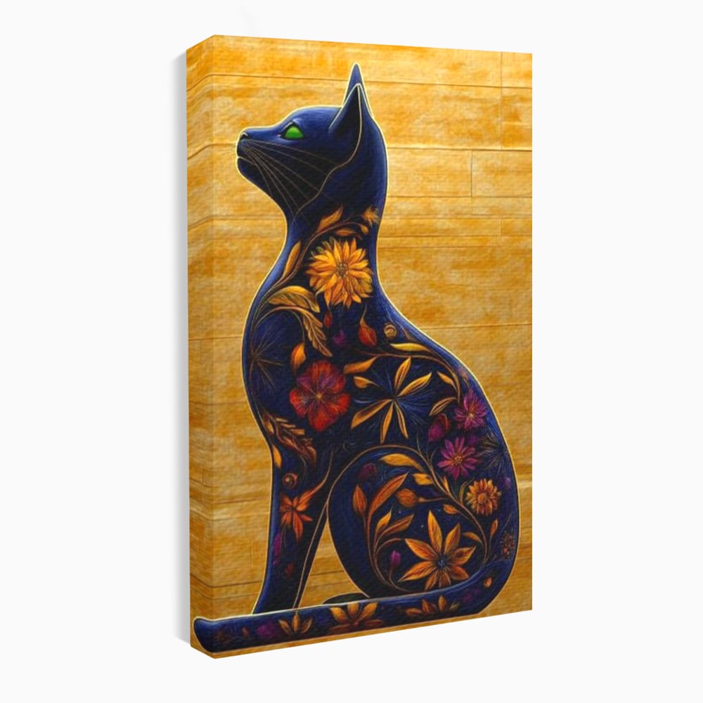 Tablou Canvas Premium, LuxCanva® M1182, Templul Naturii, Flori, Pisica, Abstract, Felina, Petale, Frunze, Smarald, Artistic, Simbolic, Natura, Decor, Portret, Birou, Living, Camera Copil