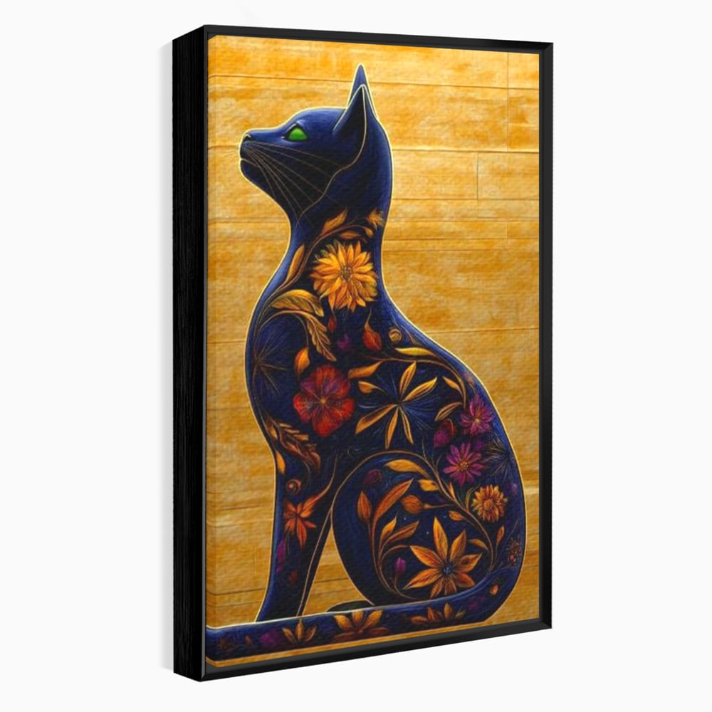 Tablou Canvas Premium, LuxCanva® M1182, Templul Naturii, Flori, Pisica, Abstract, Felina, Petale, Frunze, Smarald, Artistic, Simbolic, Natura, Decor, Portret, Birou, Living, Camera Copil