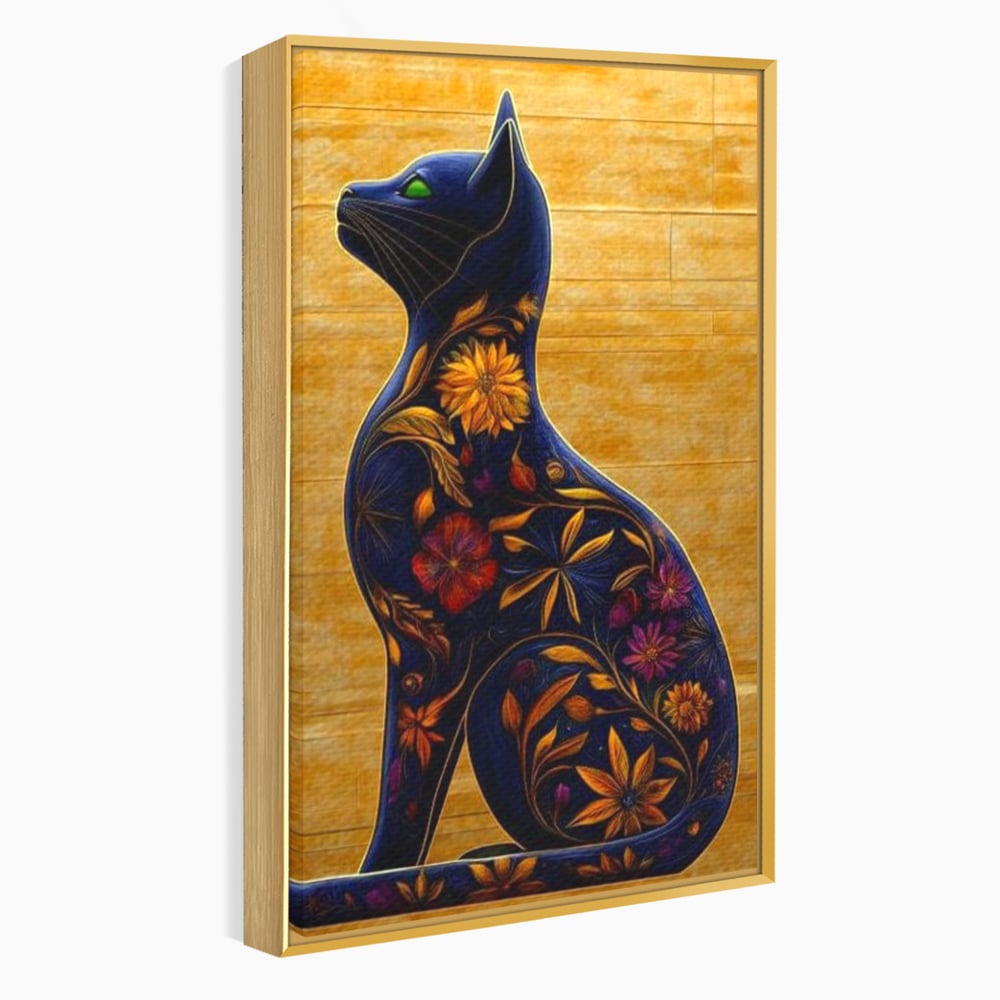 Tablou Canvas Premium, LuxCanva® M1182, Templul Naturii, Flori, Pisica, Abstract, Felina, Petale, Frunze, Smarald, Artistic, Simbolic, Natura, Decor, Portret, Birou, Living, Camera Copil