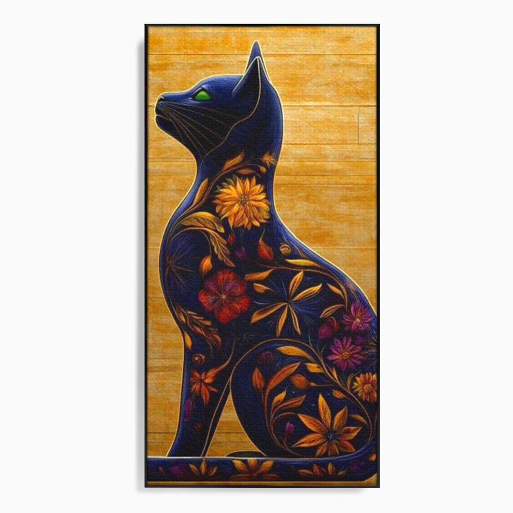 Tablou Canvas Premium, LuxCanva® M1182, Templul Naturii, Flori, Pisica, Abstract, Felina, Petale, Frunze, Smarald, Artistic, Simbolic, Natura, Decor, Portret, Birou, Living, Camera Copil