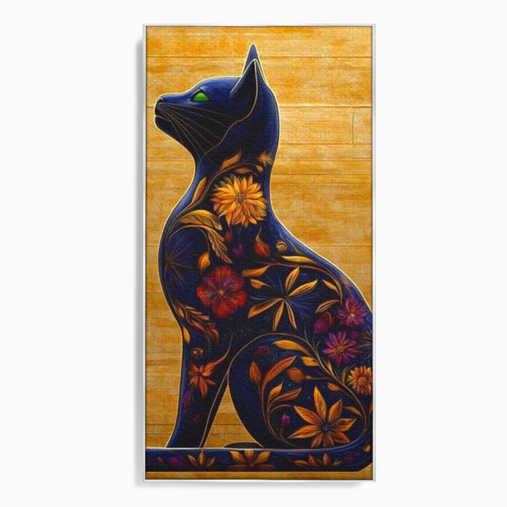 Tablou Canvas Premium, LuxCanva® M1182, Templul Naturii, Flori, Pisica, Abstract, Felina, Petale, Frunze, Smarald, Artistic, Simbolic, Natura, Decor, Portret, Birou, Living, Camera Copil