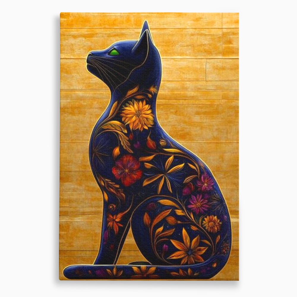 Tablou Canvas Premium, LuxCanva® M1182, Templul Naturii, Flori, Pisica, Abstract, Felina, Petale, Frunze, Smarald, Artistic, Simbolic, Natura, Decor, Portret, Birou, Living, Camera Copil