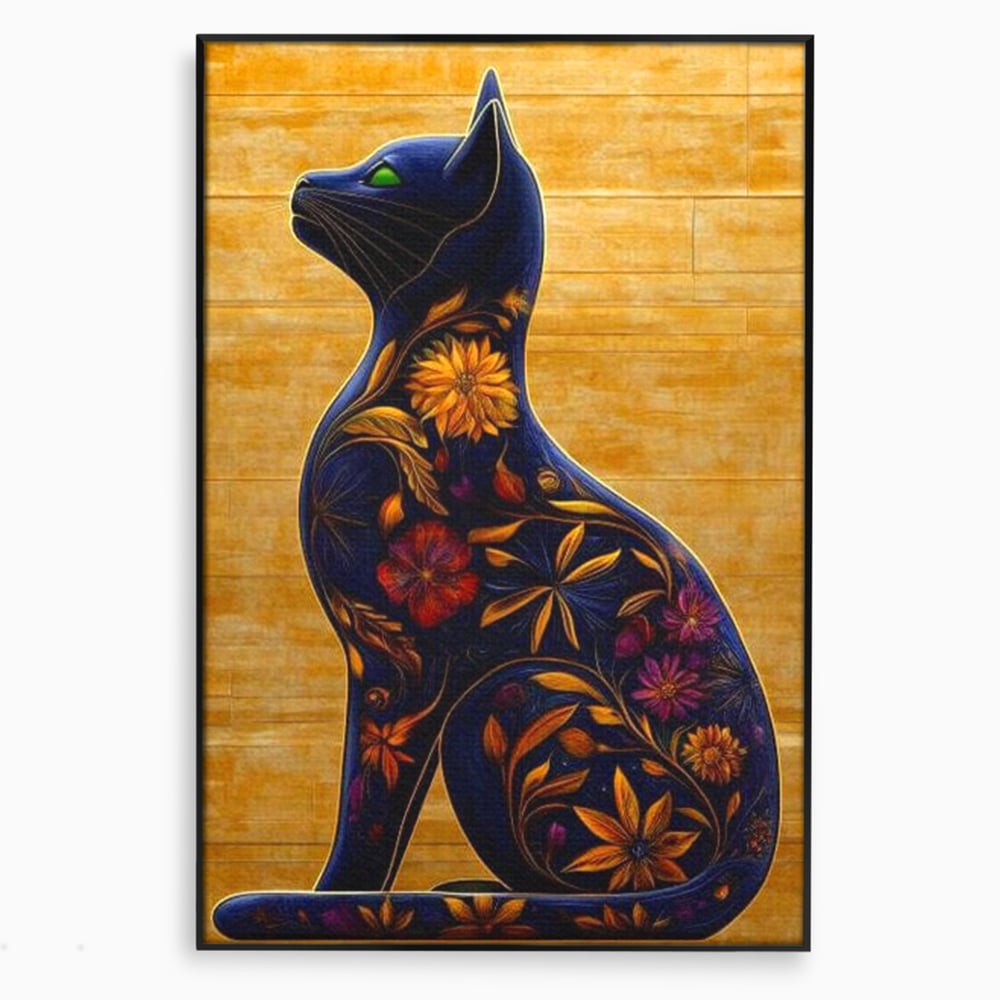 Tablou Canvas Premium, LuxCanva® M1182, Templul Naturii, Flori, Pisica, Abstract, Felina, Petale, Frunze, Smarald, Artistic, Simbolic, Natura, Decor, Portret, Birou, Living, Camera Copil