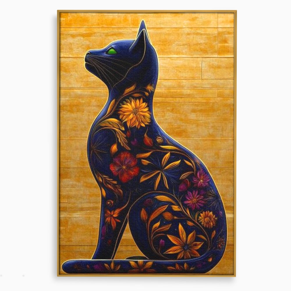 Tablou Canvas Premium, LuxCanva® M1182, Templul Naturii, Flori, Pisica, Abstract, Felina, Petale, Frunze, Smarald, Artistic, Simbolic, Natura, Decor, Portret, Birou, Living, Camera Copil