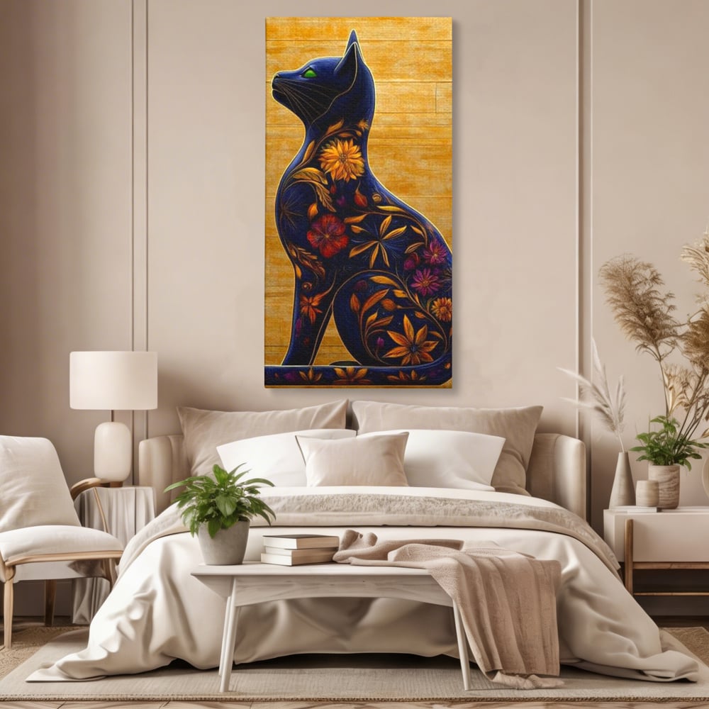 Tablou Canvas Premium, LuxCanva® M1182, Templul Naturii, Flori, Pisica, Abstract, Felina, Petale, Frunze, Smarald, Artistic, Simbolic, Natura, Decor, Portret, Birou, Living, Camera Copil