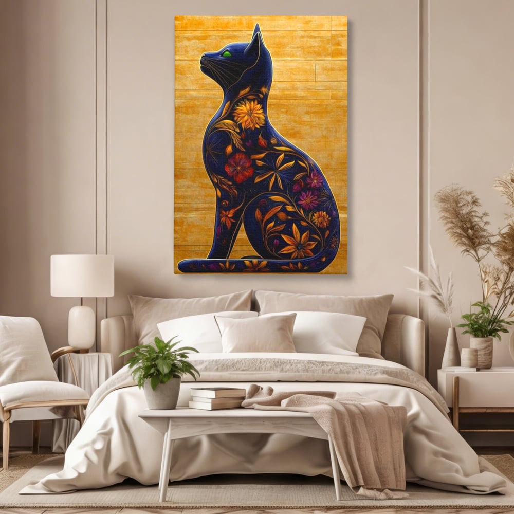 Tablou Canvas Premium, LuxCanva® M1182, Templul Naturii, Flori, Pisica, Abstract, Felina, Petale, Frunze, Smarald, Artistic, Simbolic, Natura, Decor, Portret, Birou, Living, Camera Copil