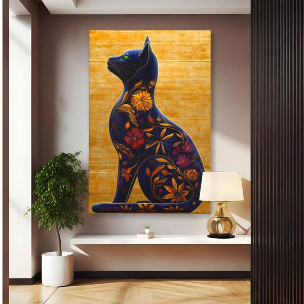 Tablou Canvas Premium, LuxCanva® M1182, Templul Naturii, Flori, Pisica, Abstract, Felina, Petale, Frunze, Smarald, Artistic, Simbolic, Natura, Decor, Portret, Birou, Living, Camera Copil