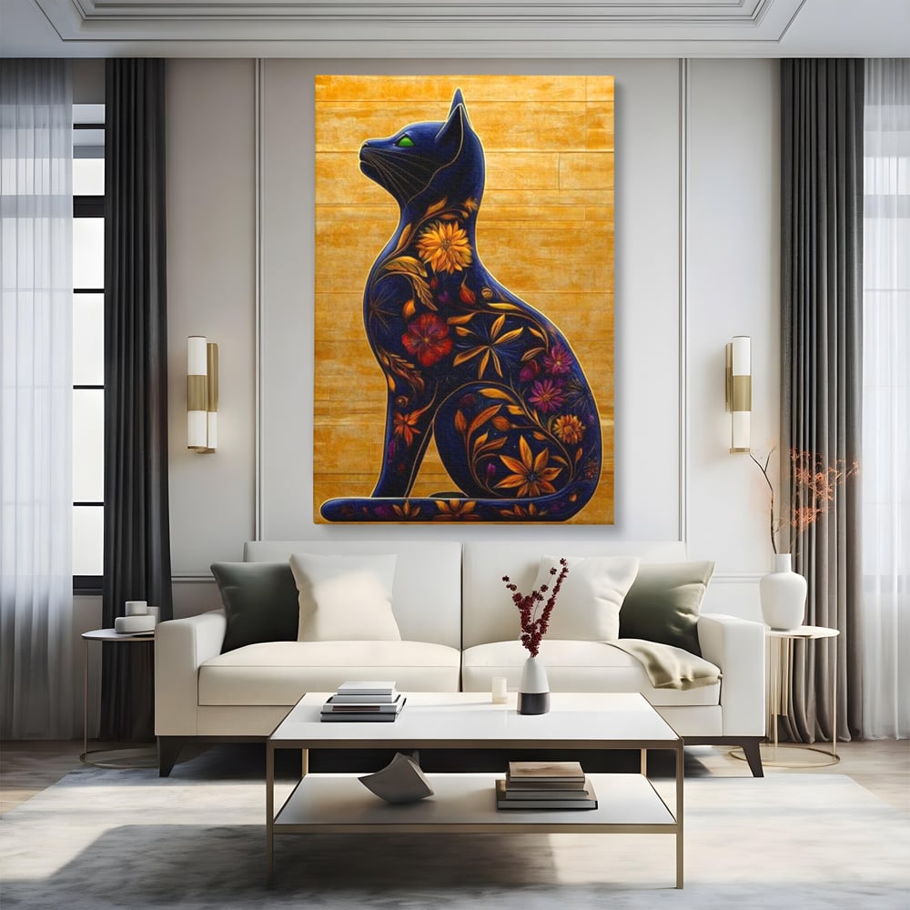Tablou Canvas Premium, LuxCanva® M1182, Templul Naturii, Flori, Pisica, Abstract, Felina, Petale, Frunze, Smarald, Artistic, Simbolic, Natura, Decor, Portret, Birou, Living, Camera Copil