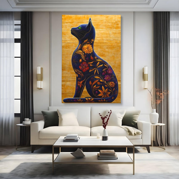 Tablou Canvas Premium, LuxCanva® M1182, Templul Naturii, Flori, Pisica, Abstract, Felina, Petale, Frunze, Smarald, Artistic, Simbolic, Natura, Decor, Portret, Birou, Living, Camera Copil