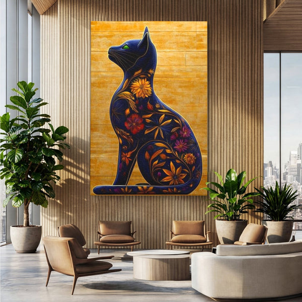 Tablou Canvas Premium, LuxCanva® M1182, Templul Naturii, Flori, Pisica, Abstract, Felina, Petale, Frunze, Smarald, Artistic, Simbolic, Natura, Decor, Portret, Birou, Living, Camera Copil