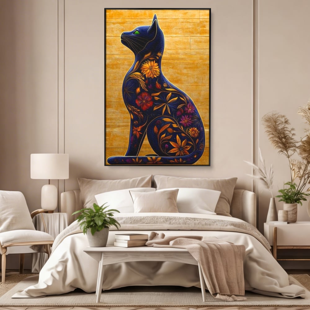 Tablou Canvas Premium, LuxCanva® M1182, Templul Naturii, Flori, Pisica, Abstract, Felina, Petale, Frunze, Smarald, Artistic, Simbolic, Natura, Decor, Portret, Birou, Living, Camera Copil