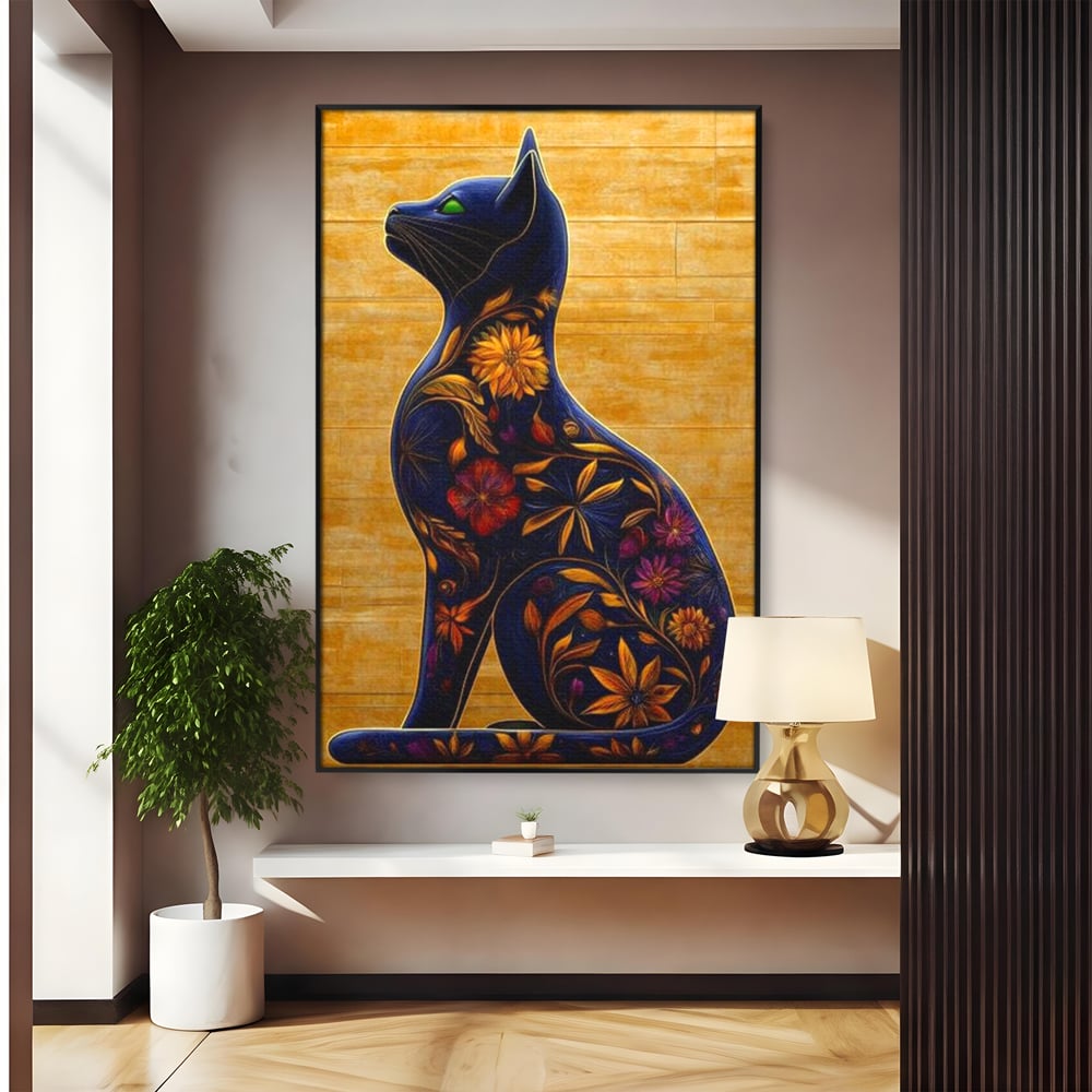 Tablou Canvas Premium, LuxCanva® M1182, Templul Naturii, Flori, Pisica, Abstract, Felina, Petale, Frunze, Smarald, Artistic, Simbolic, Natura, Decor, Portret, Birou, Living, Camera Copil