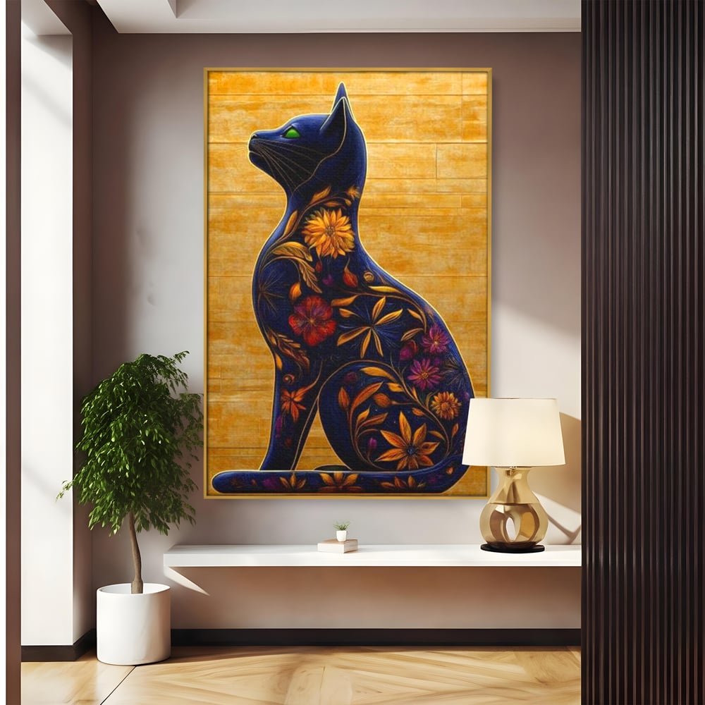 Tablou Canvas Premium, LuxCanva® M1182, Templul Naturii, Flori, Pisica, Abstract, Felina, Petale, Frunze, Smarald, Artistic, Simbolic, Natura, Decor, Portret, Birou, Living, Camera Copil