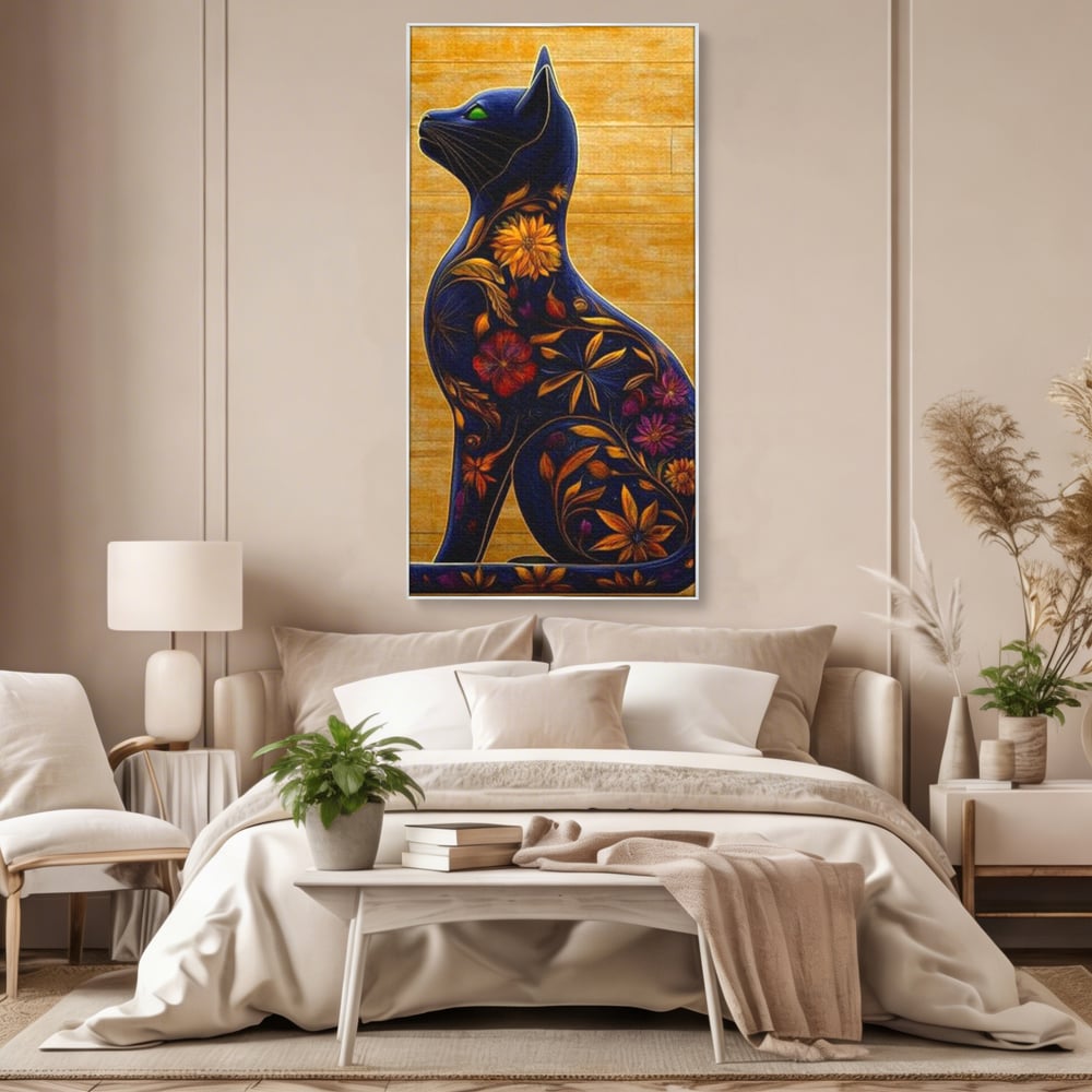 Tablou Canvas Premium, LuxCanva® M1182, Templul Naturii, Flori, Pisica, Abstract, Felina, Petale, Frunze, Smarald, Artistic, Simbolic, Natura, Decor, Portret, Birou, Living, Camera Copil