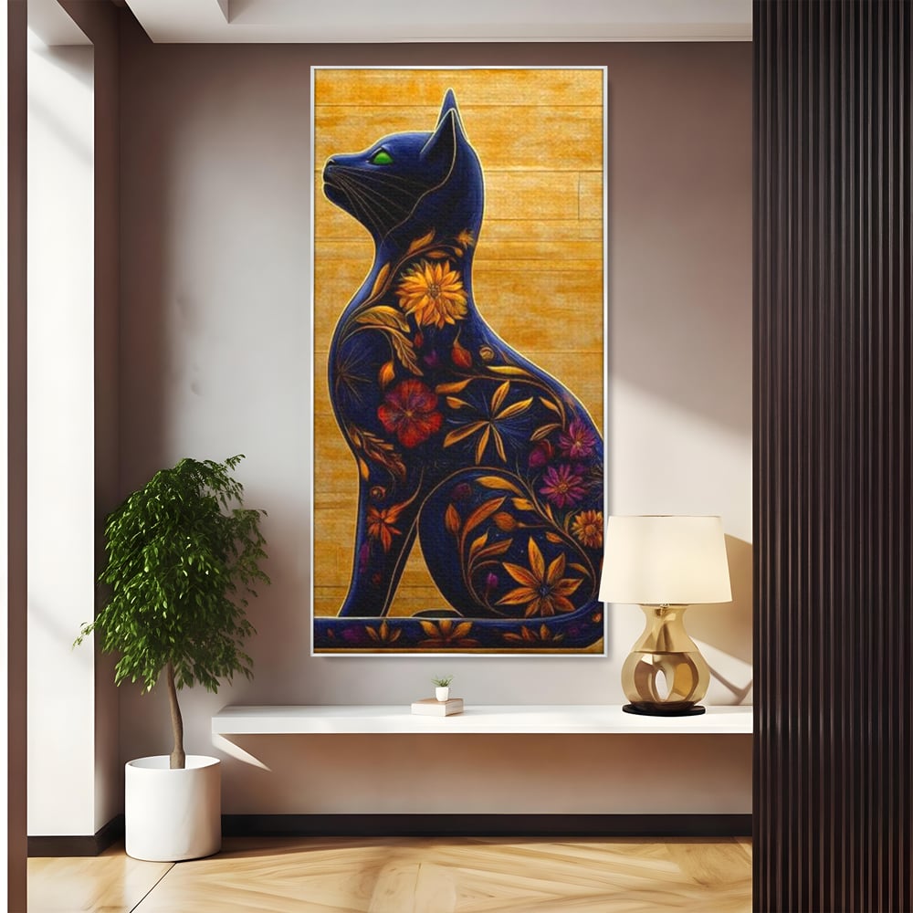 Tablou Canvas Premium, LuxCanva® M1182, Templul Naturii, Flori, Pisica, Abstract, Felina, Petale, Frunze, Smarald, Artistic, Simbolic, Natura, Decor, Portret, Birou, Living, Camera Copil