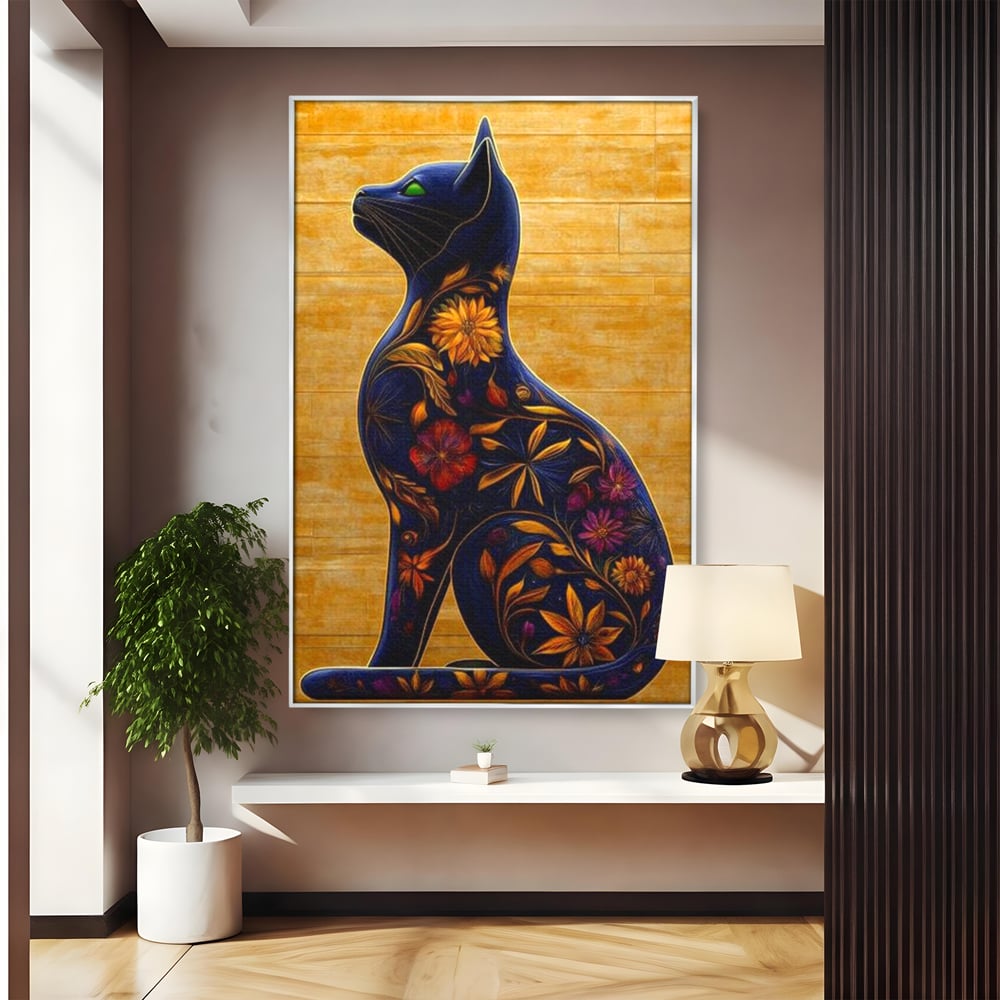 Tablou Canvas Premium, LuxCanva® M1182, Templul Naturii, Flori, Pisica, Abstract, Felina, Petale, Frunze, Smarald, Artistic, Simbolic, Natura, Decor, Portret, Birou, Living, Camera Copil