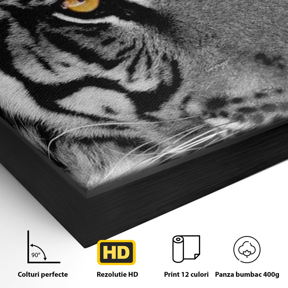 Tablou Canvas Premium, LuxCanva® M1183, Spirit Neimblanzit, Tigru, Alb si Negru, Felina, Jungla, Exotic, Portret, Profil, Forta, Instinct, Privire, Animal, Birou, Living, Camera Copil