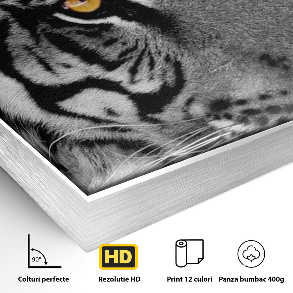 Tablou Canvas Premium, LuxCanva® M1183, Spirit Neimblanzit, Tigru, Alb si Negru, Felina, Jungla, Exotic, Portret, Profil, Forta, Instinct, Privire, Animal, Birou, Living, Camera Copil