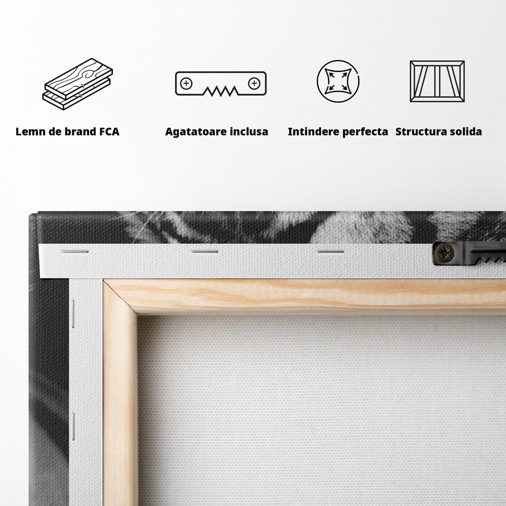 Tablou Canvas Premium, LuxCanva® M1183, Spirit Neimblanzit, Tigru, Alb si Negru, Felina, Jungla, Exotic, Portret, Profil, Forta, Instinct, Privire, Animal, Birou, Living, Camera Copil