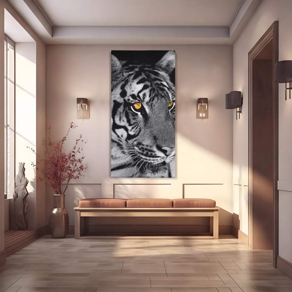 Tablou Canvas Premium, LuxCanva® M1183, Spirit Neimblanzit, Tigru, Alb si Negru, Felina, Jungla, Exotic, Portret, Profil, Forta, Instinct, Privire, Animal, Birou, Living, Camera Copil