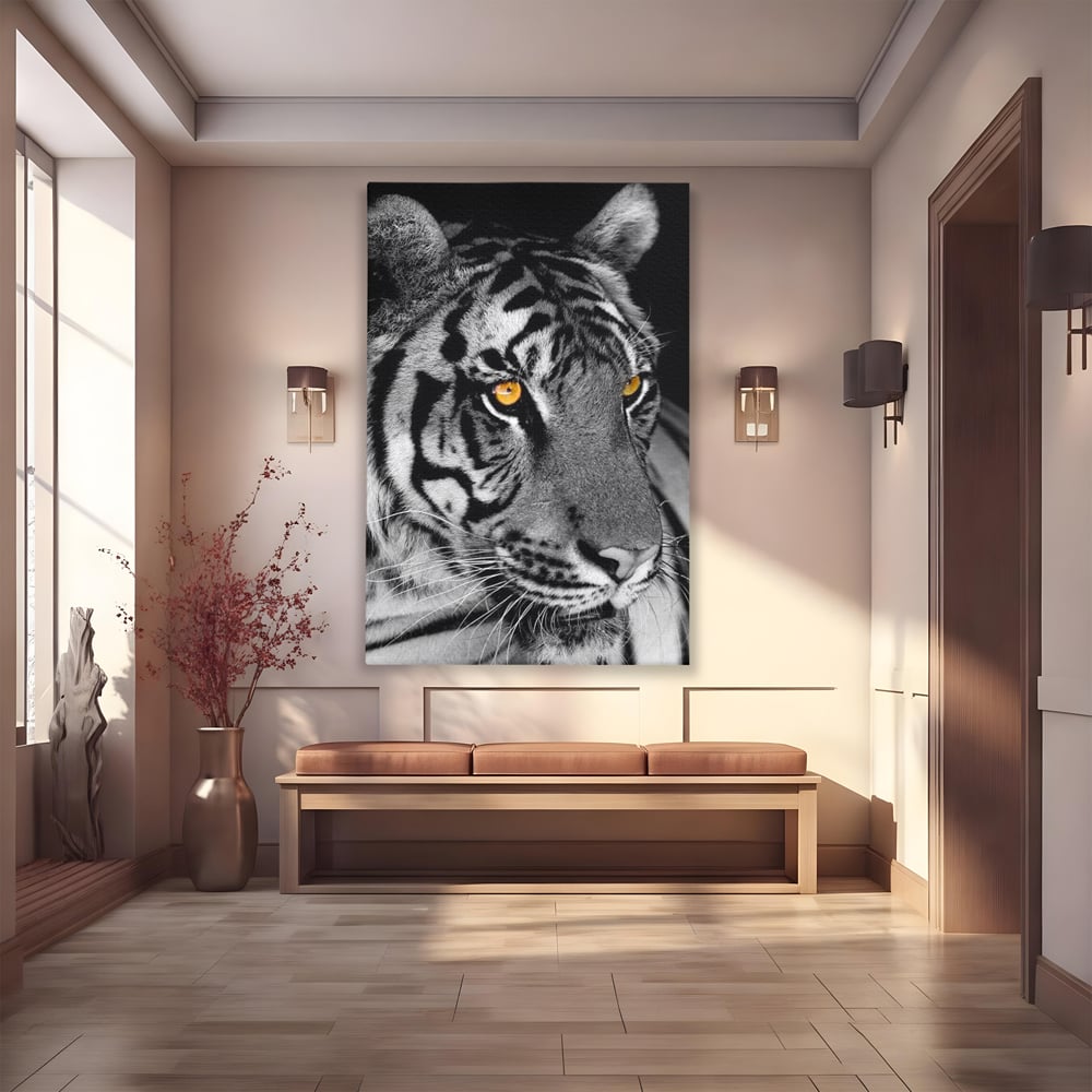 Tablou Canvas Premium, LuxCanva® M1183, Spirit Neimblanzit, Tigru, Alb si Negru, Felina, Jungla, Exotic, Portret, Profil, Forta, Instinct, Privire, Animal, Birou, Living, Camera Copil