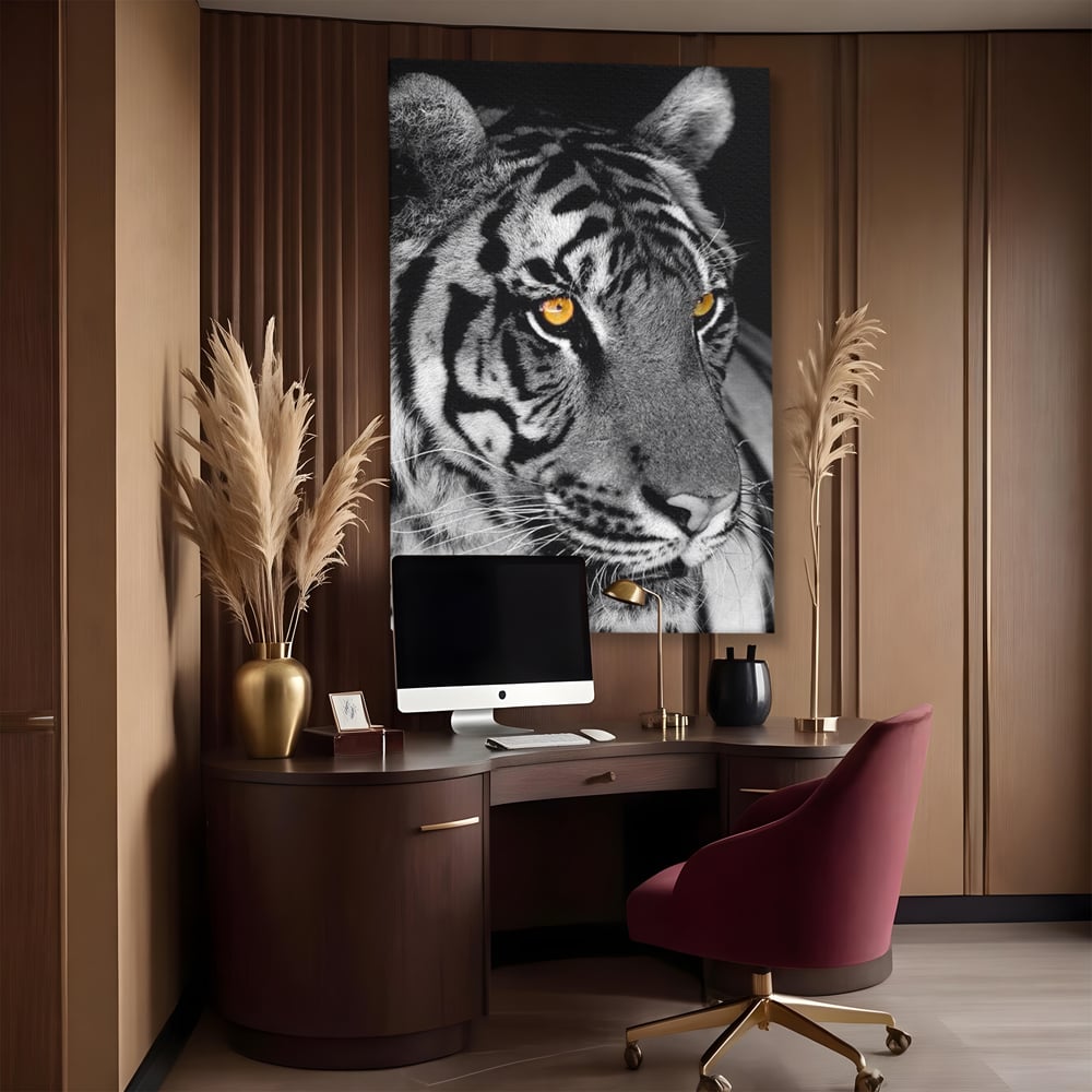 Tablou Canvas Premium, LuxCanva® M1183, Spirit Neimblanzit, Tigru, Alb si Negru, Felina, Jungla, Exotic, Portret, Profil, Forta, Instinct, Privire, Animal, Birou, Living, Camera Copil