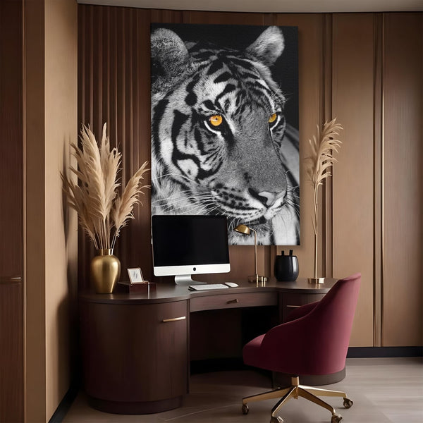 Tablou Canvas Premium, LuxCanva® M1183, Spirit Neimblanzit, Tigru, Alb si Negru, Felina, Jungla, Exotic, Portret, Profil, Forta, Instinct, Privire, Animal, Birou, Living, Camera Copil