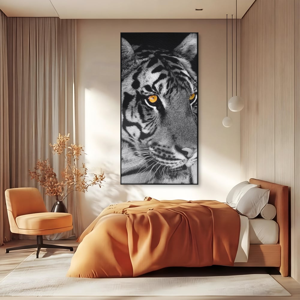 Tablou Canvas Premium, LuxCanva® M1183, Spirit Neimblanzit, Tigru, Alb si Negru, Felina, Jungla, Exotic, Portret, Profil, Forta, Instinct, Privire, Animal, Birou, Living, Camera Copil