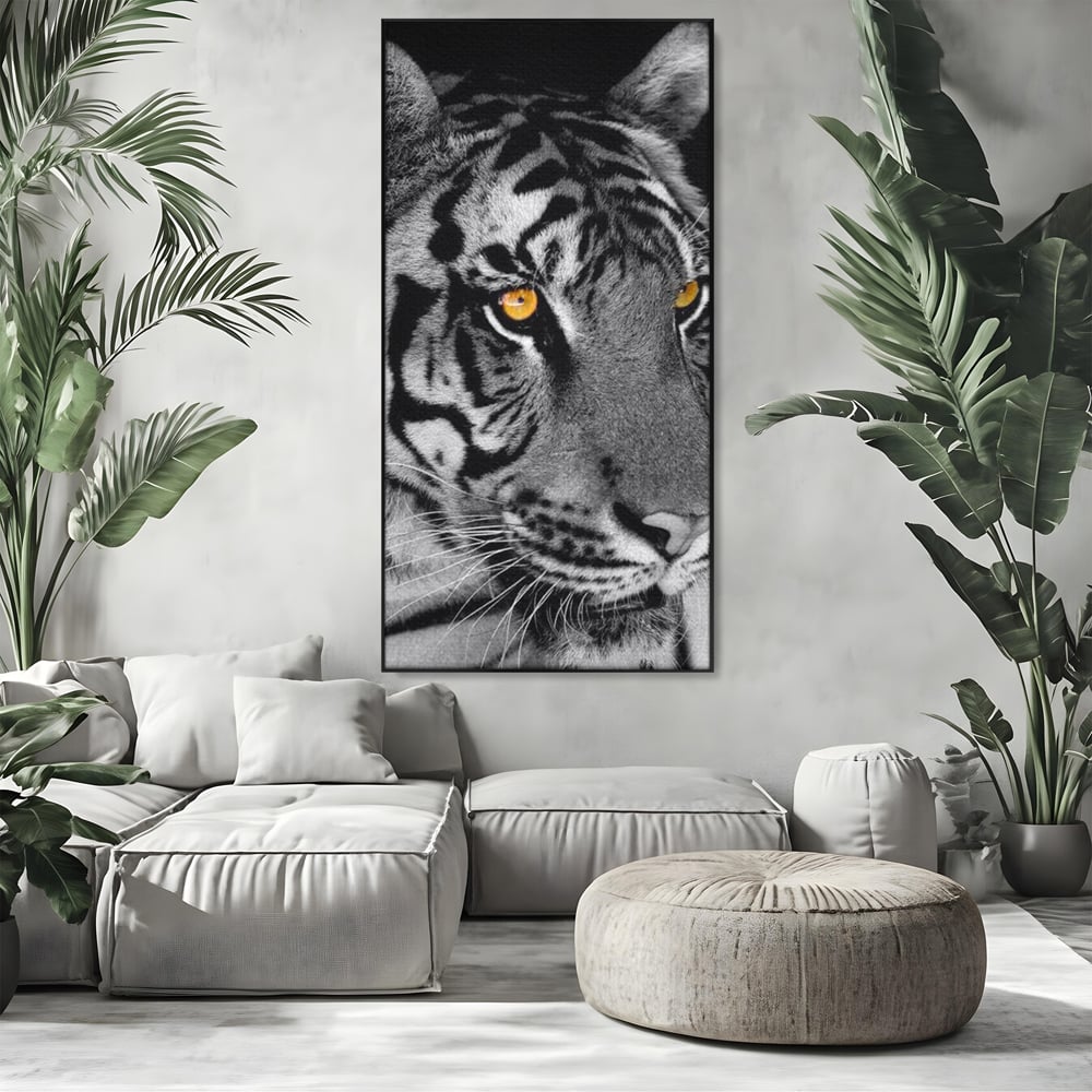 Tablou Canvas Premium, LuxCanva® M1183, Spirit Neimblanzit, Tigru, Alb si Negru, Felina, Jungla, Exotic, Portret, Profil, Forta, Instinct, Privire, Animal, Birou, Living, Camera Copil
