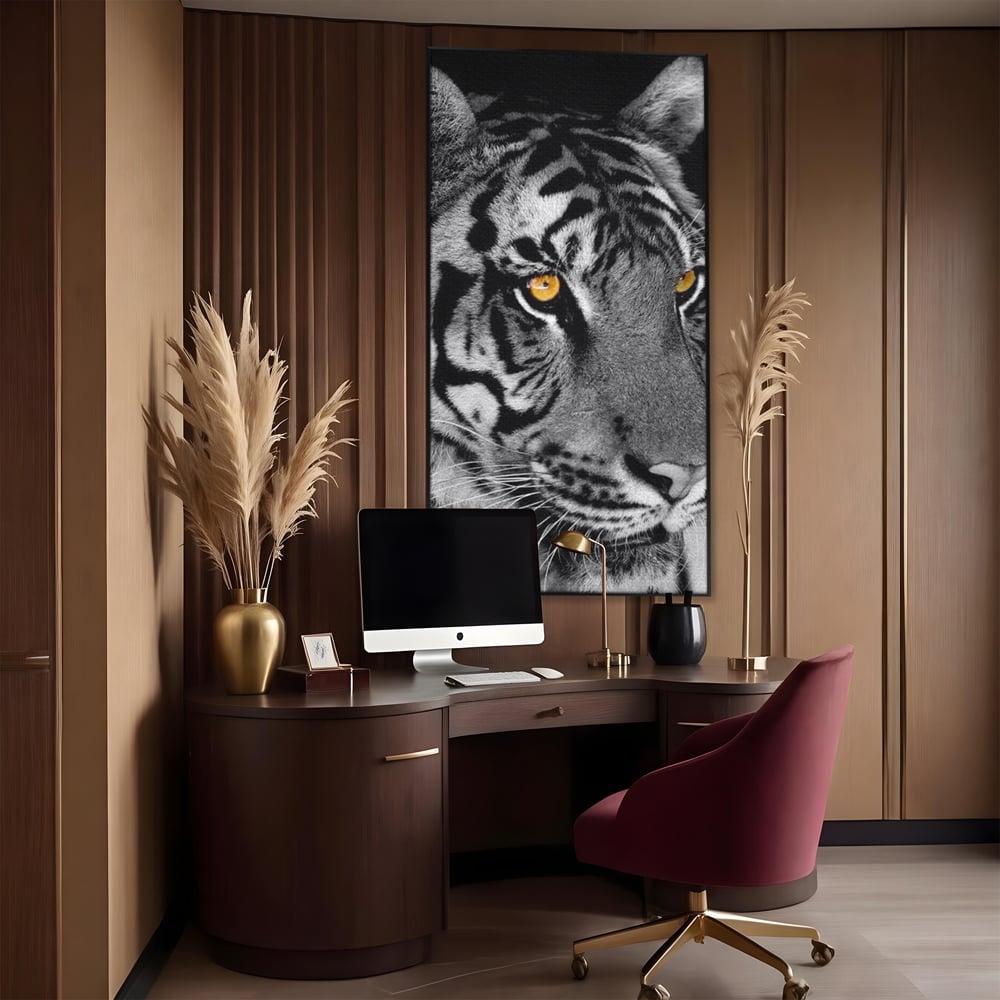 Tablou Canvas Premium, LuxCanva® M1183, Spirit Neimblanzit, Tigru, Alb si Negru, Felina, Jungla, Exotic, Portret, Profil, Forta, Instinct, Privire, Animal, Birou, Living, Camera Copil