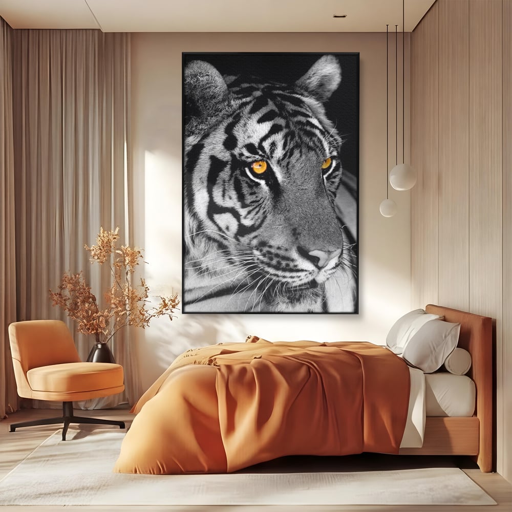 Tablou Canvas Premium, LuxCanva® M1183, Spirit Neimblanzit, Tigru, Alb si Negru, Felina, Jungla, Exotic, Portret, Profil, Forta, Instinct, Privire, Animal, Birou, Living, Camera Copil