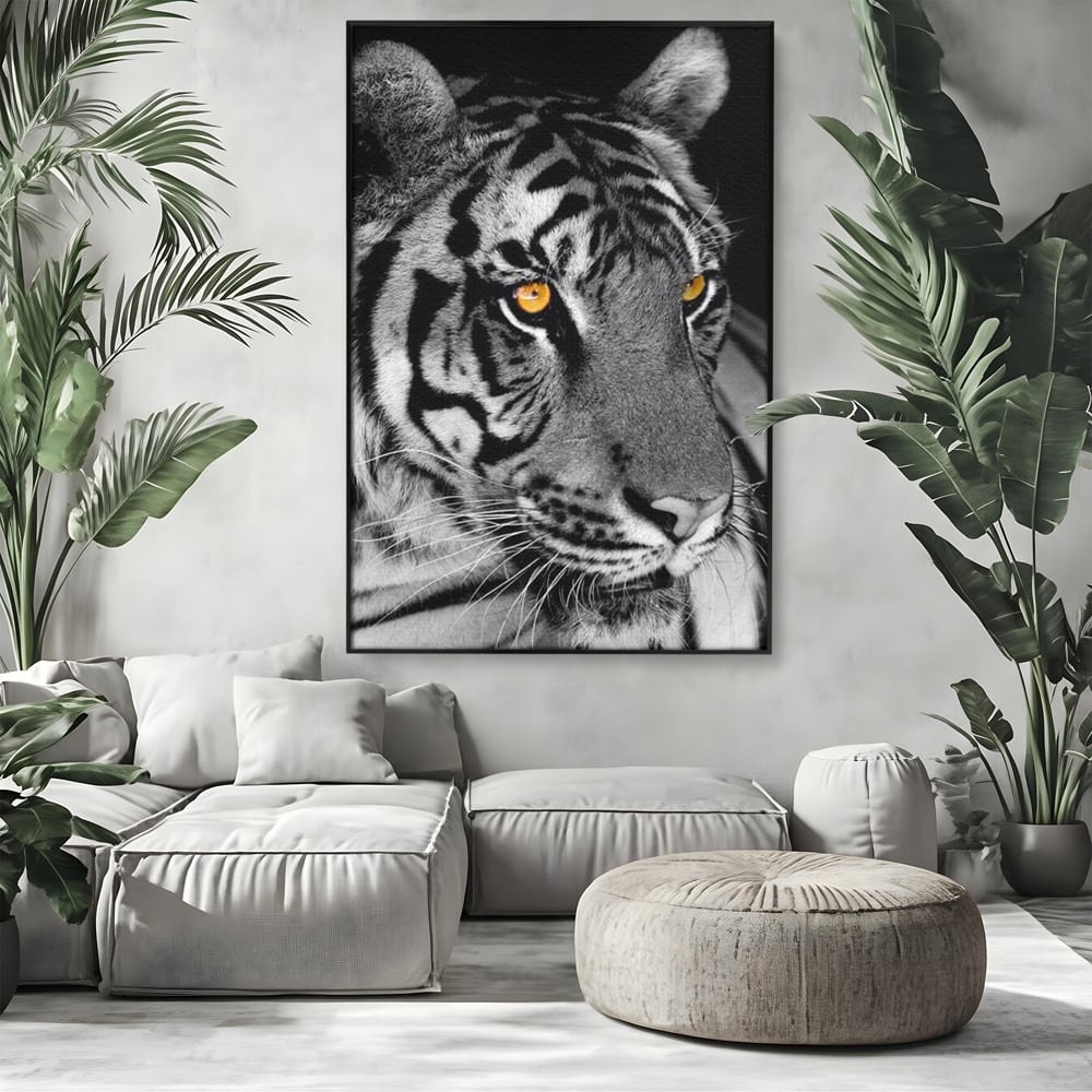 Tablou Canvas Premium, LuxCanva® M1183, Spirit Neimblanzit, Tigru, Alb si Negru, Felina, Jungla, Exotic, Portret, Profil, Forta, Instinct, Privire, Animal, Birou, Living, Camera Copil
