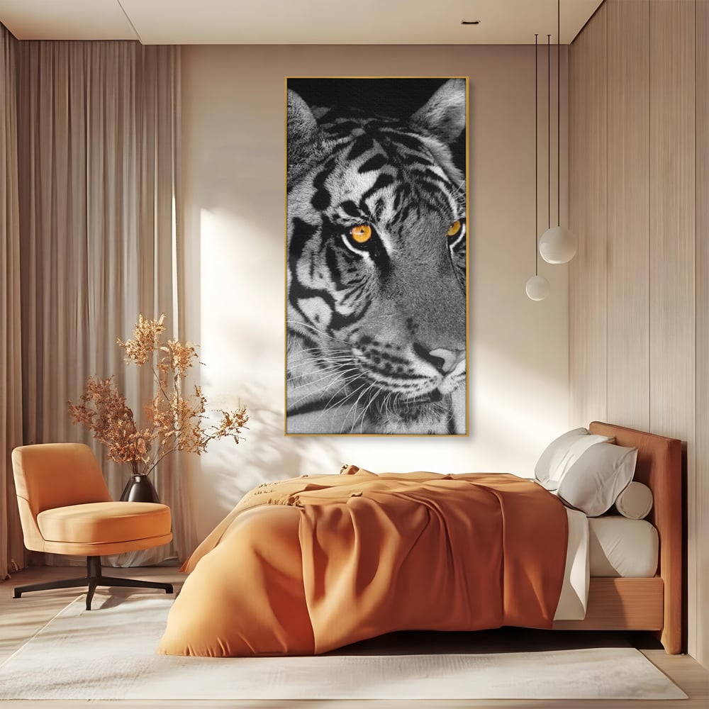 Tablou Canvas Premium, LuxCanva® M1183, Spirit Neimblanzit, Tigru, Alb si Negru, Felina, Jungla, Exotic, Portret, Profil, Forta, Instinct, Privire, Animal, Birou, Living, Camera Copil