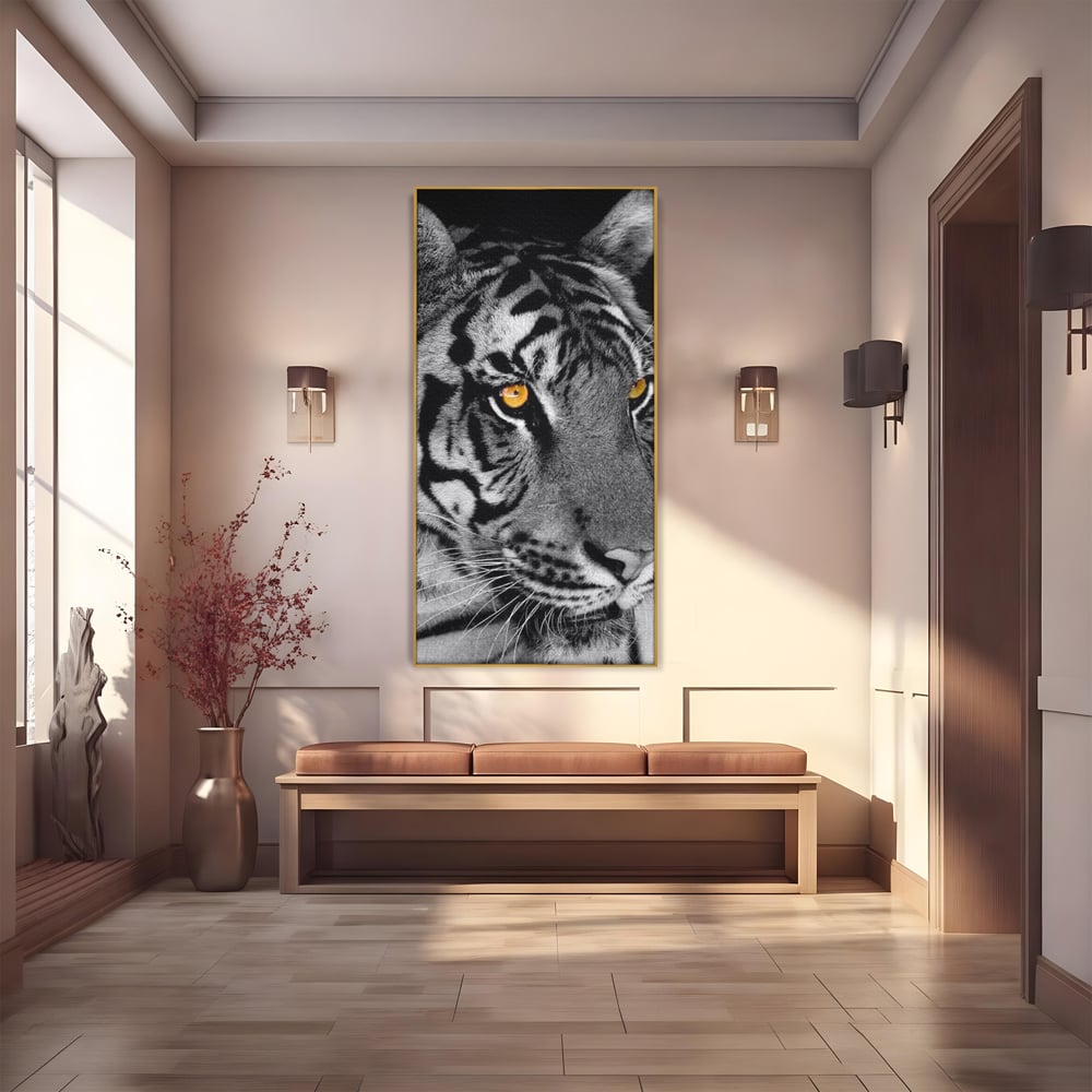 Tablou Canvas Premium, LuxCanva® M1183, Spirit Neimblanzit, Tigru, Alb si Negru, Felina, Jungla, Exotic, Portret, Profil, Forta, Instinct, Privire, Animal, Birou, Living, Camera Copil