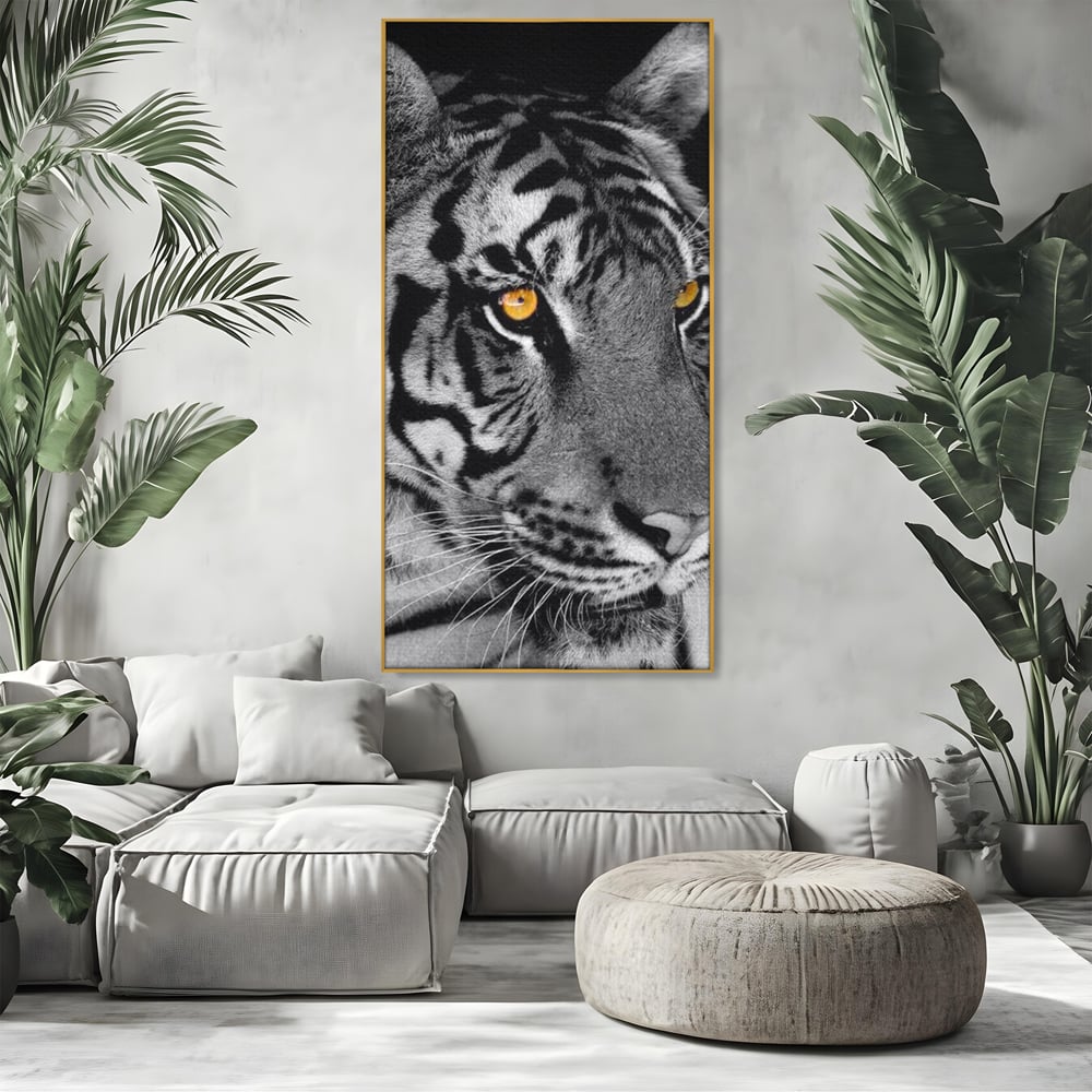 Tablou Canvas Premium, LuxCanva® M1183, Spirit Neimblanzit, Tigru, Alb si Negru, Felina, Jungla, Exotic, Portret, Profil, Forta, Instinct, Privire, Animal, Birou, Living, Camera Copil