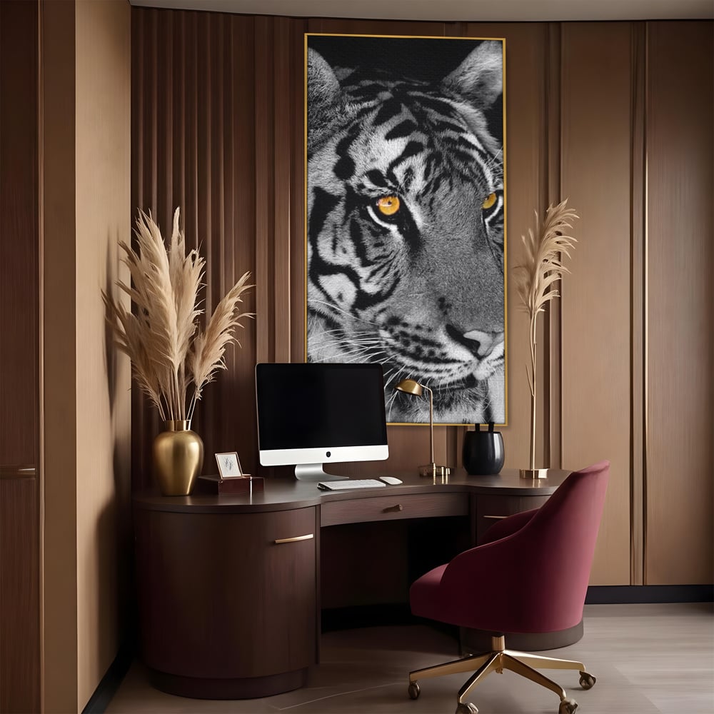 Tablou Canvas Premium, LuxCanva® M1183, Spirit Neimblanzit, Tigru, Alb si Negru, Felina, Jungla, Exotic, Portret, Profil, Forta, Instinct, Privire, Animal, Birou, Living, Camera Copil