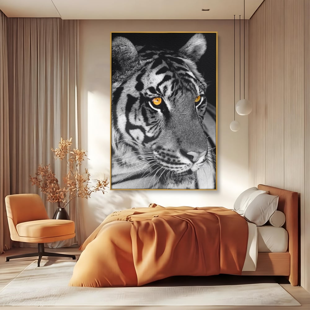 Tablou Canvas Premium, LuxCanva® M1183, Spirit Neimblanzit, Tigru, Alb si Negru, Felina, Jungla, Exotic, Portret, Profil, Forta, Instinct, Privire, Animal, Birou, Living, Camera Copil