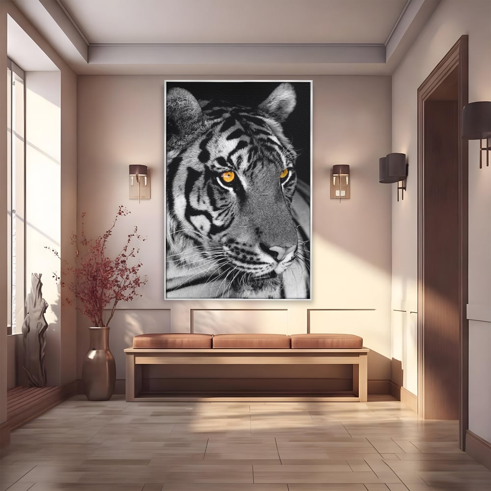 Tablou Canvas Premium, LuxCanva® M1183, Spirit Neimblanzit, Tigru, Alb si Negru, Felina, Jungla, Exotic, Portret, Profil, Forta, Instinct, Privire, Animal, Birou, Living, Camera Copil