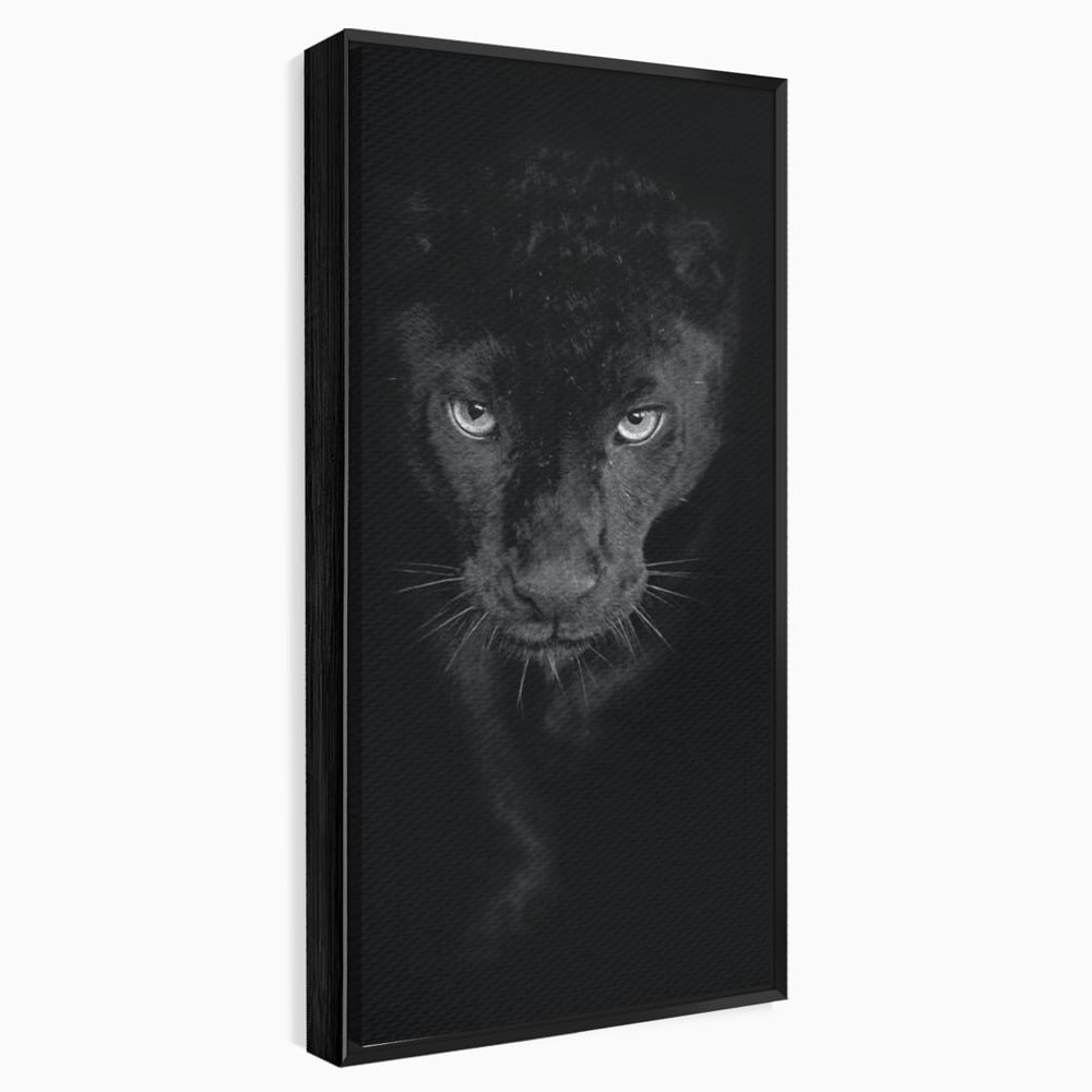 Leinwand Wandkunst Canvas Premium, LuxCanva® M1184, Absolute Dunkelheit, Panther, Dunkel, Schwarz, Abgrund, Blick, Tier, Porträt, Schatten, diskret, Katze, Augen, Büro, Wohnen, Kinderzimmer