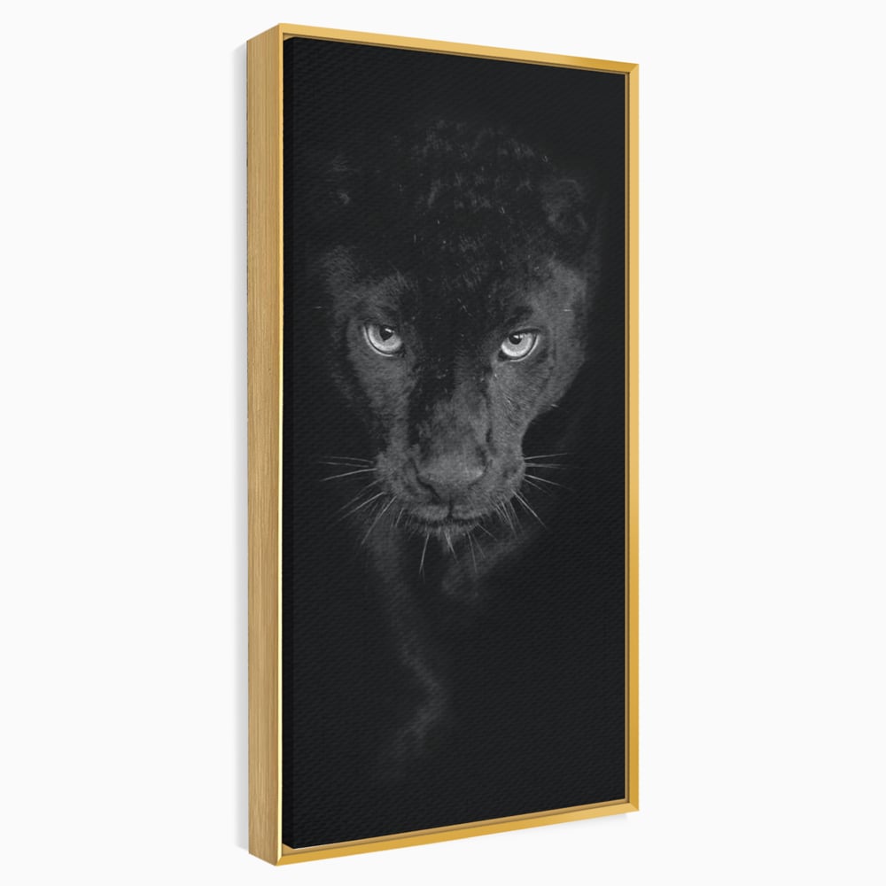 Leinwand Wandkunst Canvas Premium, LuxCanva® M1184, Absolute Dunkelheit, Panther, Dunkel, Schwarz, Abgrund, Blick, Tier, Porträt, Schatten, diskret, Katze, Augen, Büro, Wohnen, Kinderzimmer