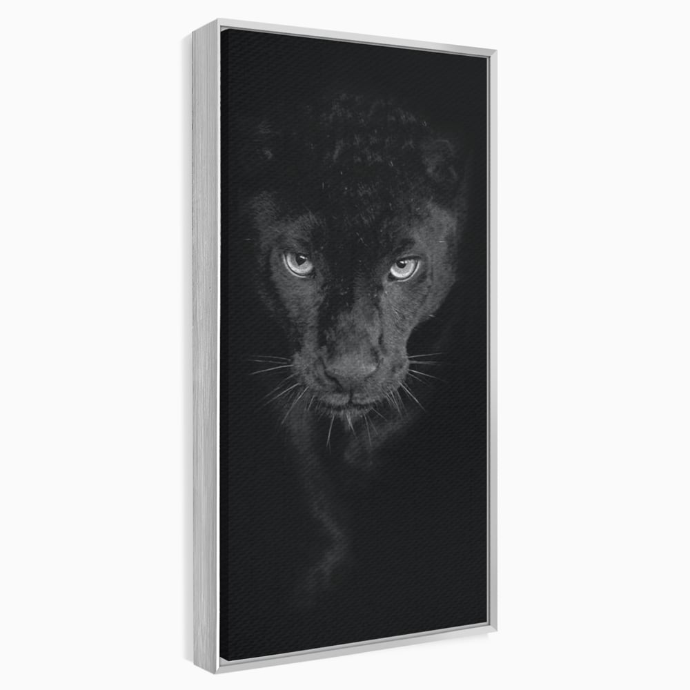 Leinwand Wandkunst Canvas Premium, LuxCanva® M1184, Absolute Dunkelheit, Panther, Dunkel, Schwarz, Abgrund, Blick, Tier, Porträt, Schatten, diskret, Katze, Augen, Büro, Wohnen, Kinderzimmer